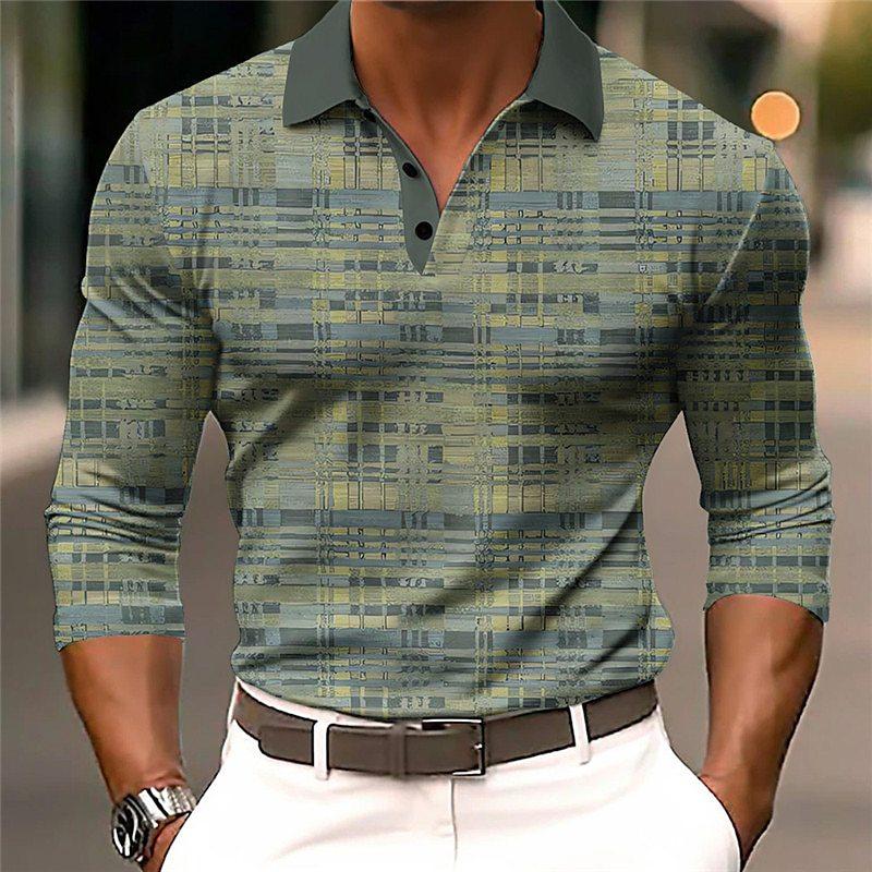 Men's 3D Geometric Lattice Printed Polo Shirt 59955083YY