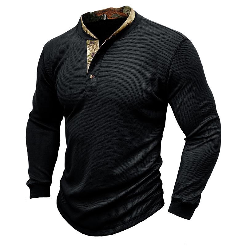 Men's Printed Long Sleeve Outdoor Base Layer Henley Shirt Waffle Top 40478743L