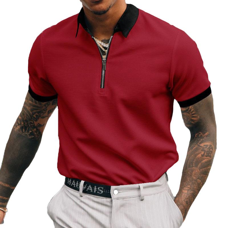 Men's Solid Color Zip Polo Shirt 08124306Z