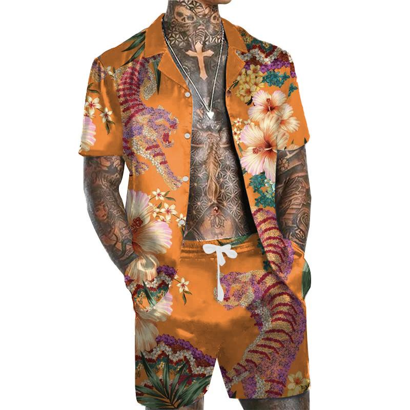 Men's Tiger And Flower Printing Hawaiian Set 26977902