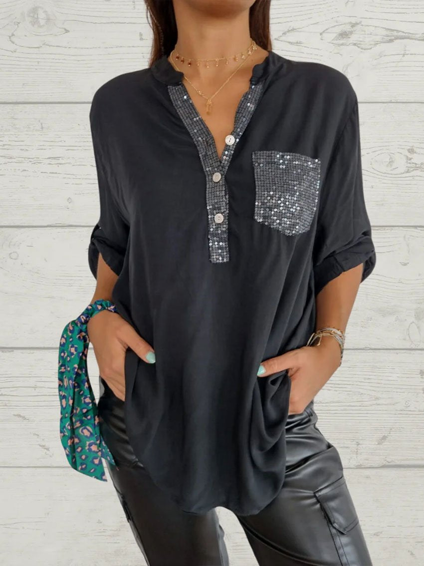 Women's Casual Sequin Patchwork Shirt