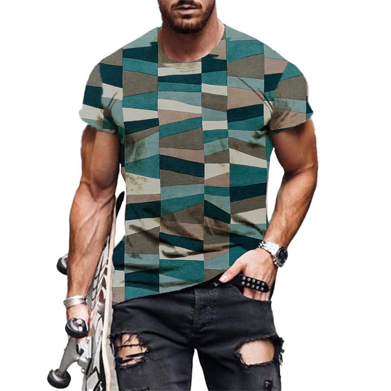 Men's Check Pattern 3D Printed Short Sleeve T-Shirt 88014989YM