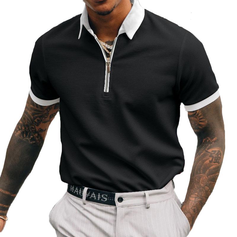 Men's Solid Color Zip Polo Shirt 08124306Z