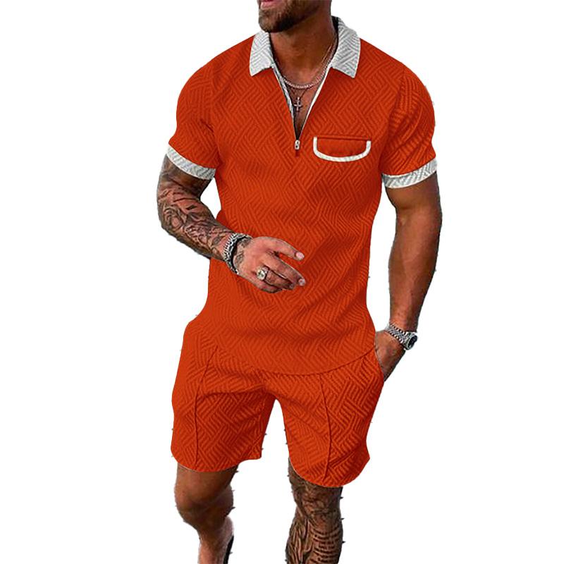 Men's Lapel Short Sleeve Shorts Set 15618236YM