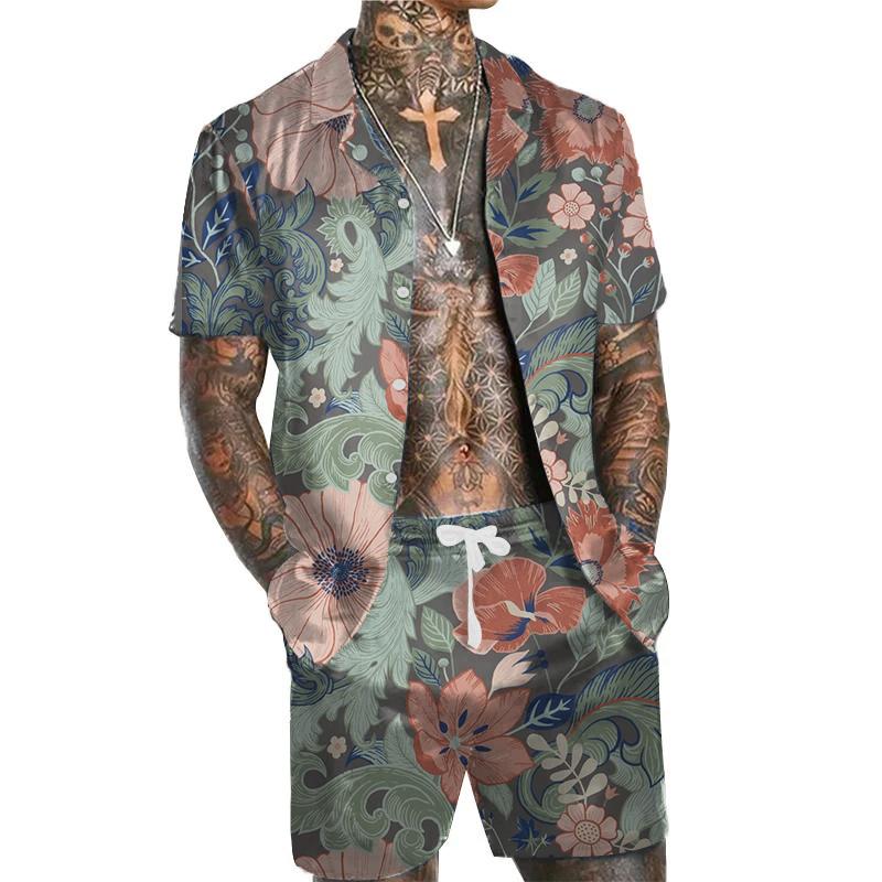 Men's Vintage Floral Printed Satin Set 84893574F