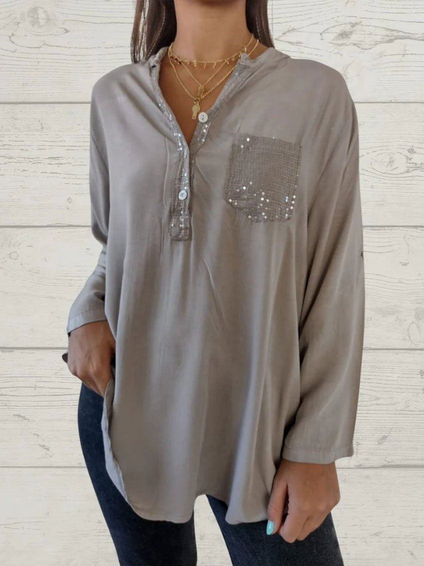 Women's Casual Sequin Patchwork Shirt