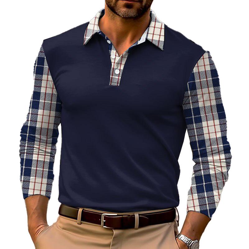 Men's Plaid Long Sleeve Polo Shirt 43713715YM