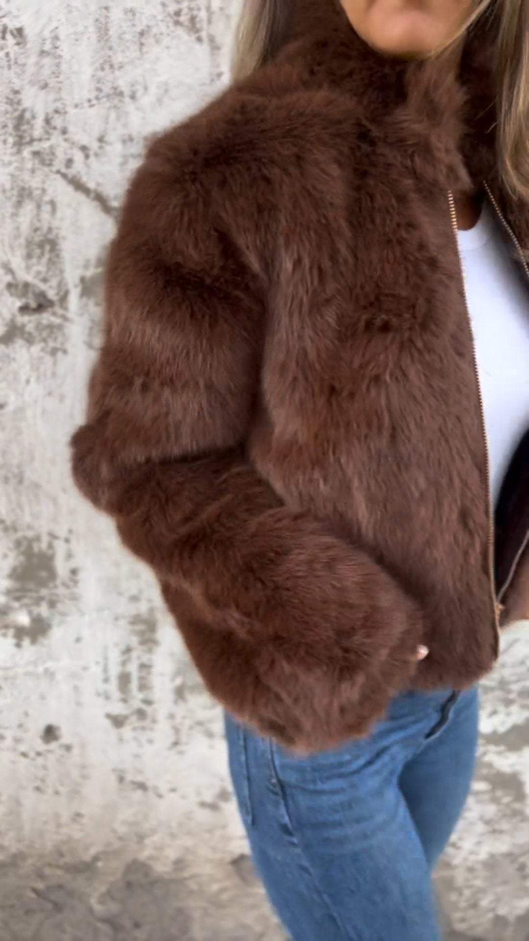 Faux fur collar jacket for women
