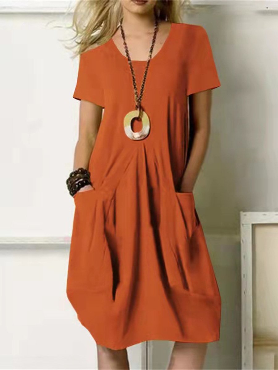 Women's Round Neck Cotton Linen Casual Dress