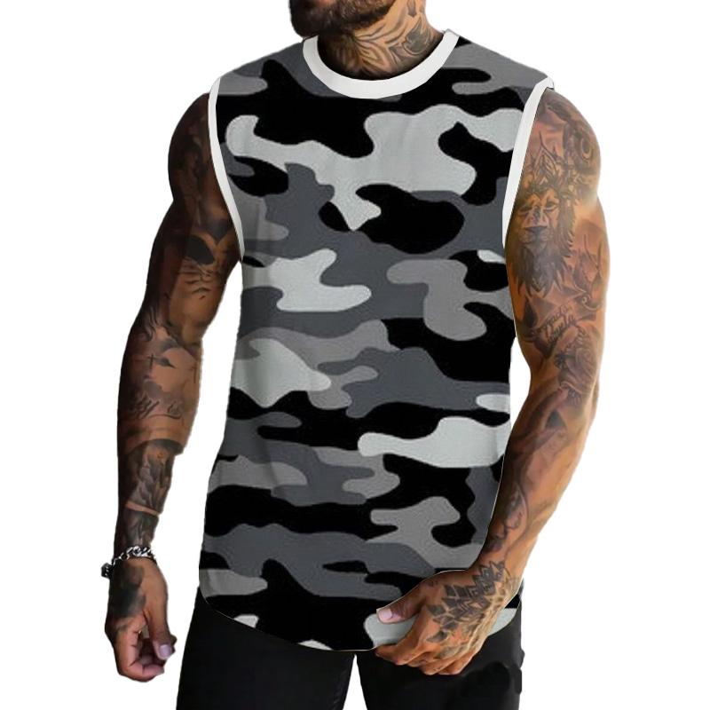 Men's Spring/Summer Printed Regular Fit Crew Neck Vest 11567669YM