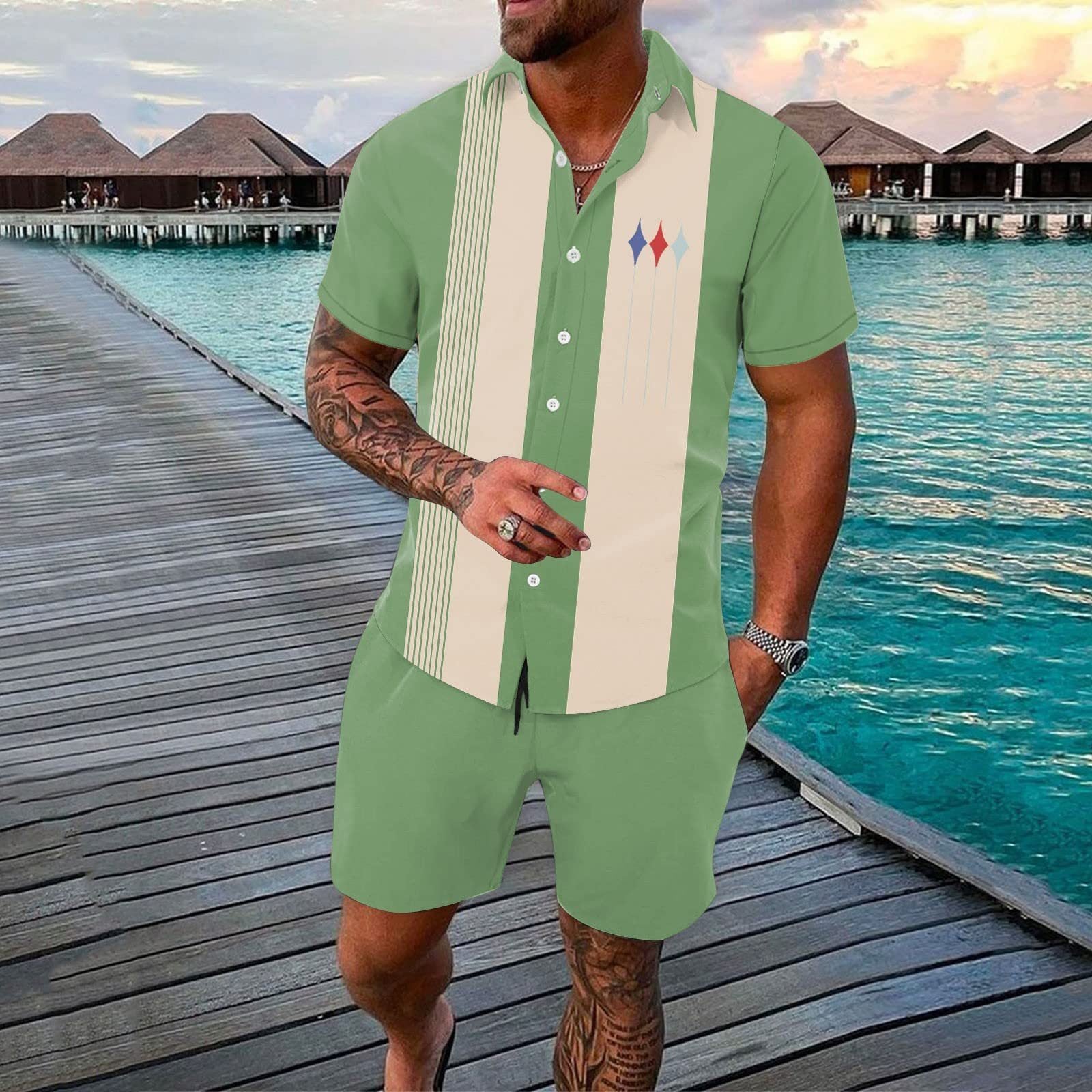 Men's Hawaii Printed Short-sleeve Shirt and Shorts Suit 01788863YY