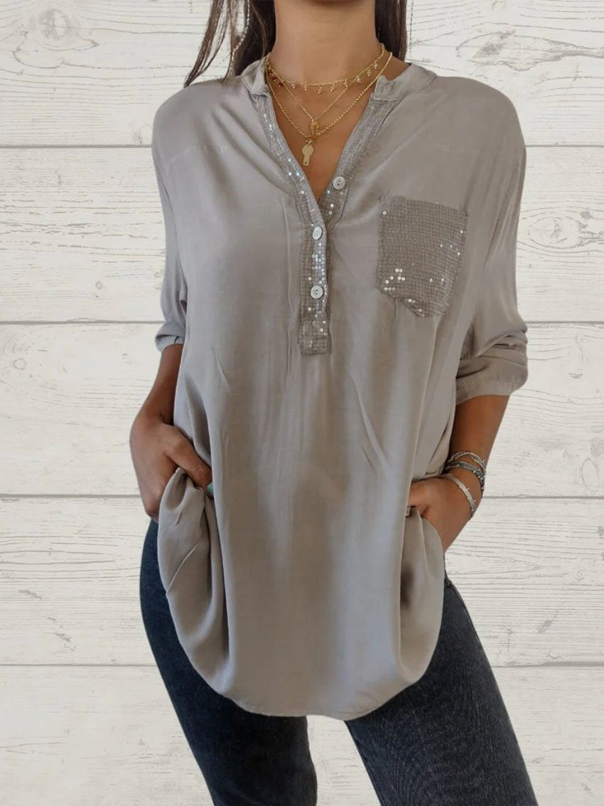 Women's Casual Sequin Patchwork Shirt