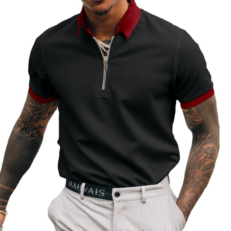 Men's Solid Color Zip Polo Shirt 08124306Z