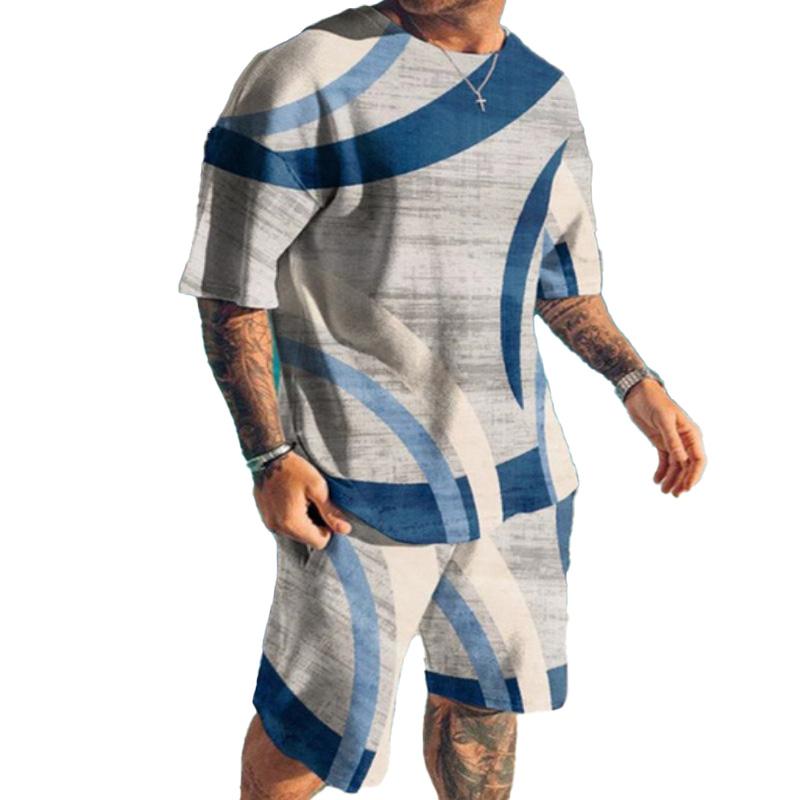 Men's Casual Printed T-shirt Shorts Beach Suit 34304541YM