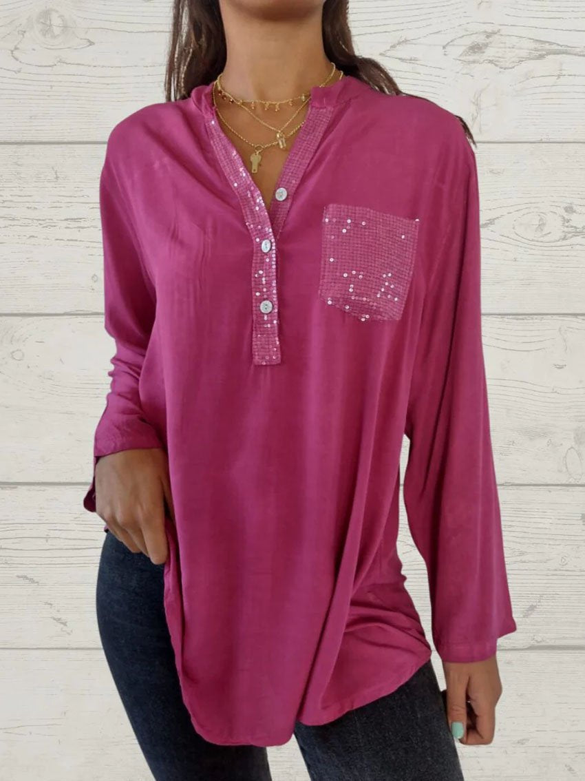 Women's Casual Sequin Patchwork Shirt