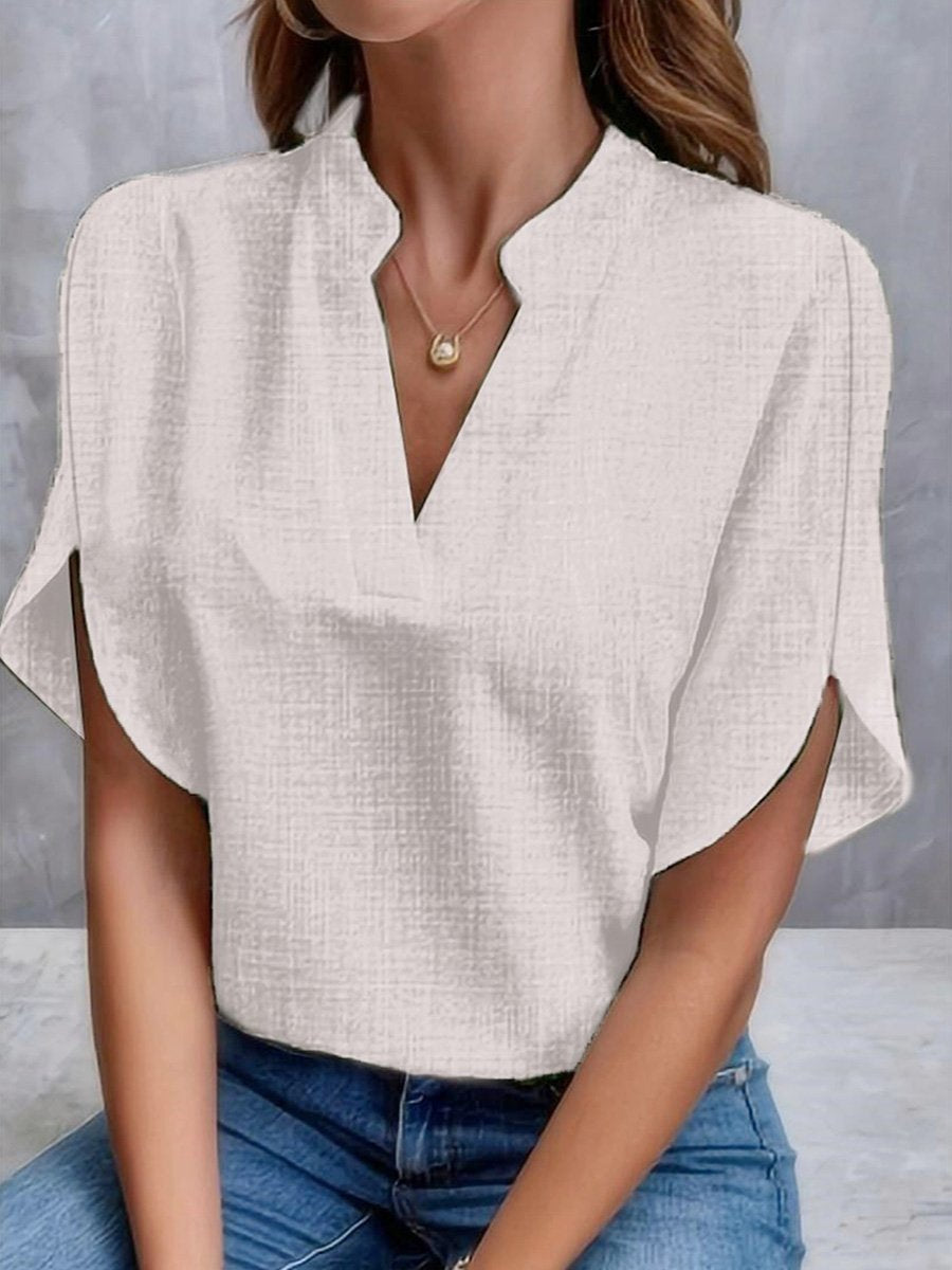 Women's Summer Solid colour V-Neck Loose Linen Shirt