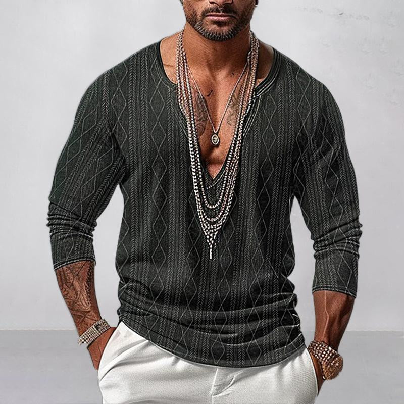 Men's Fashion V-Neck Knited Jacquard Tee 88901328YY