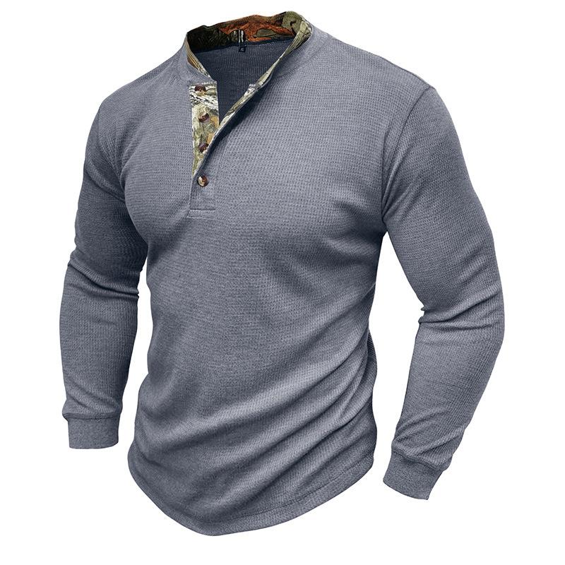 Men's Printed Long Sleeve Outdoor Base Layer Henley Shirt Waffle Top 40478743L