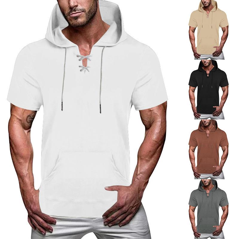 Men's Loose Casual Hooded Short Sleeve T-Shirt 07218528YM