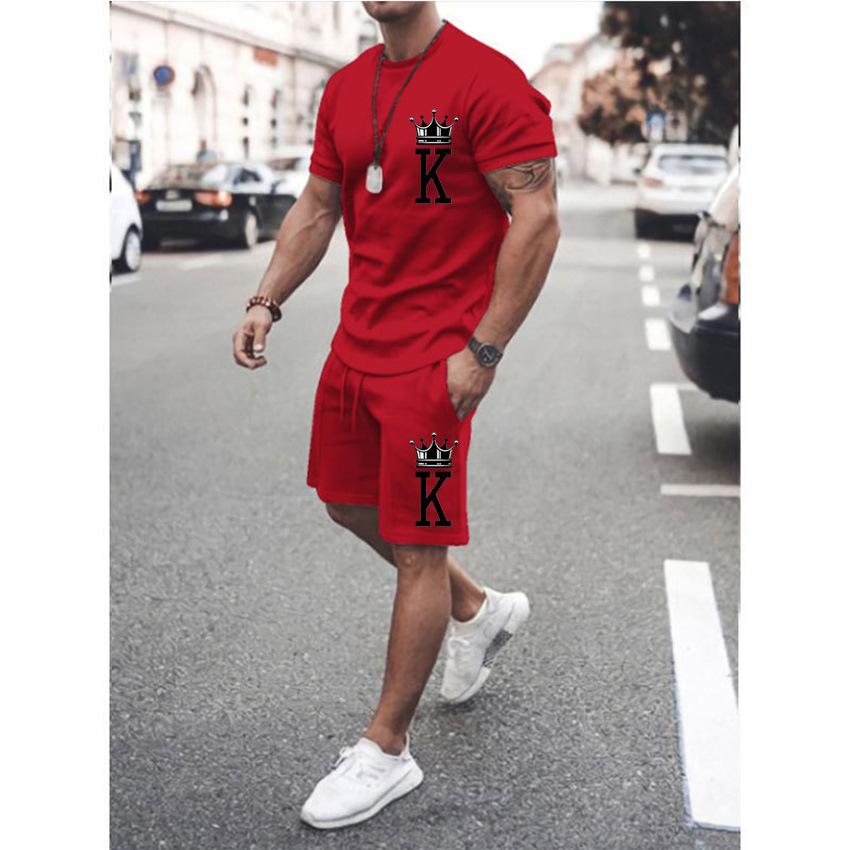 Men's Letter Print Short-sleeved T-shirt Set Sports Leisure Set 42580933L