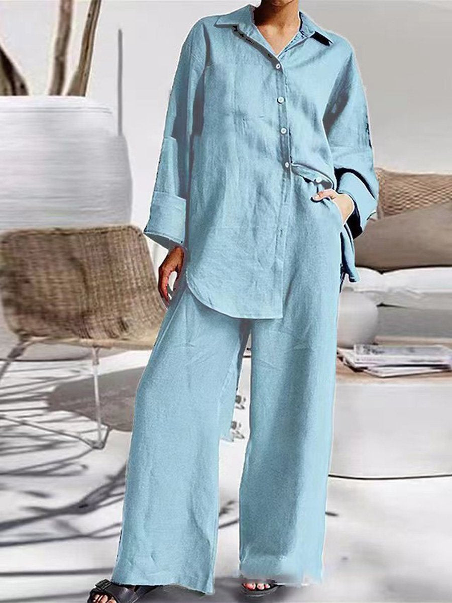 Women's Nine-Quarter Sleeve Shirt And Trousers Two-Piece Suit