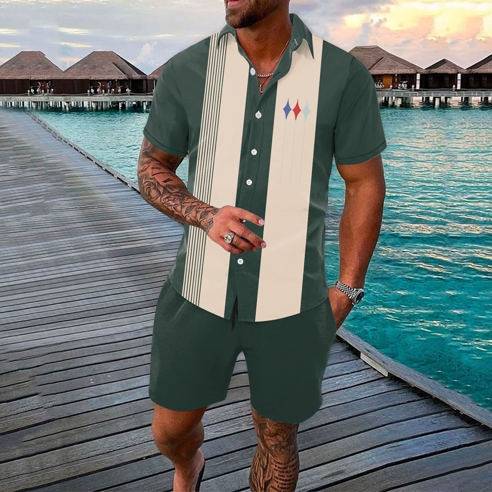 Men's Hawaii Printed Short-sleeve Shirt and Shorts Suit 01788863YY