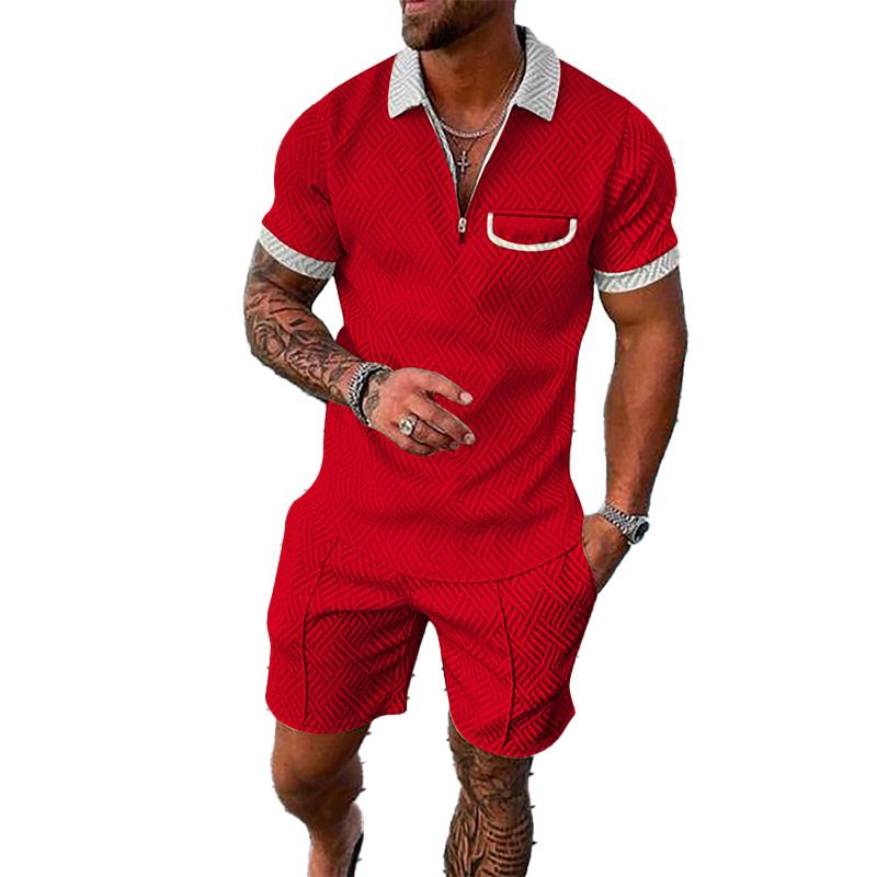 Men's Lapel Short Sleeve Shorts Set 15618236YM