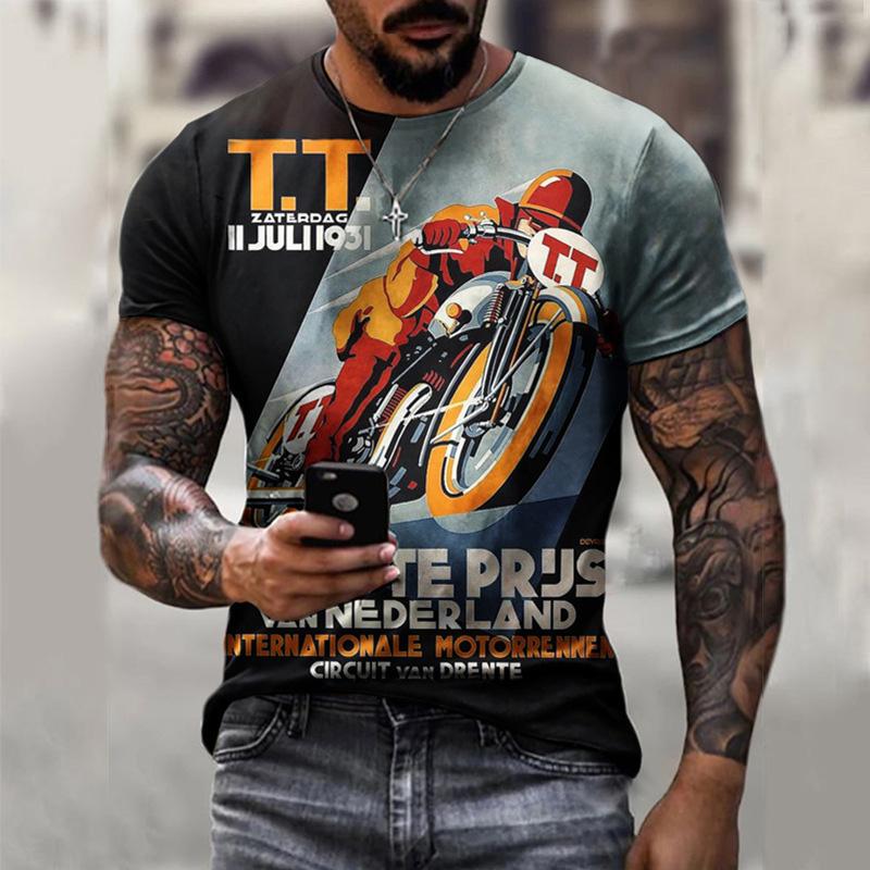 Men's Casual Motorcycle 3D Printing Loose Pullover Short-sleeved T-shirt 22437809YM