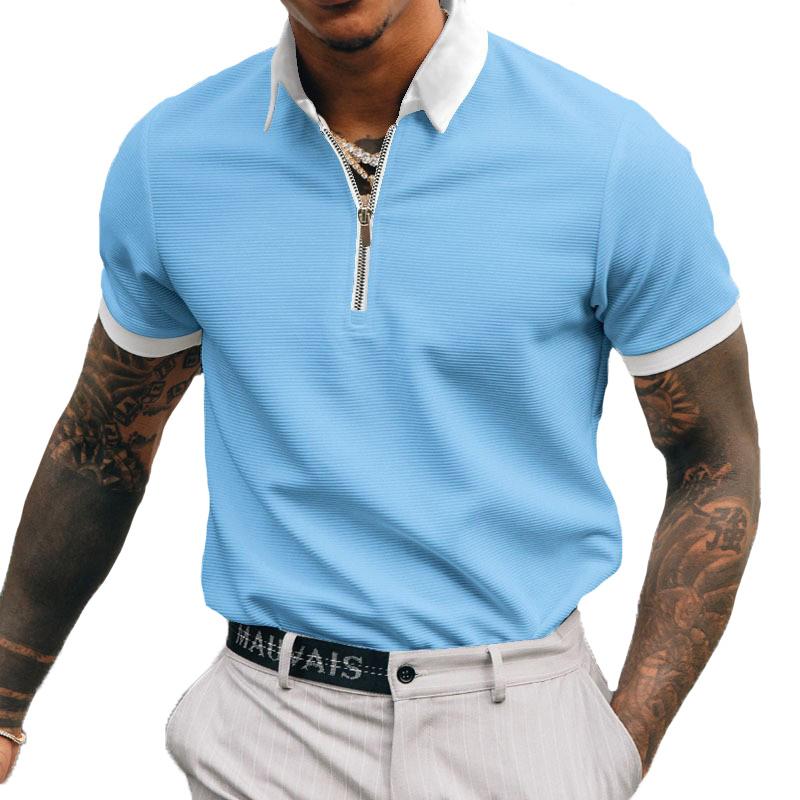 Men's Solid Color Zip Polo Shirt 08124306Z