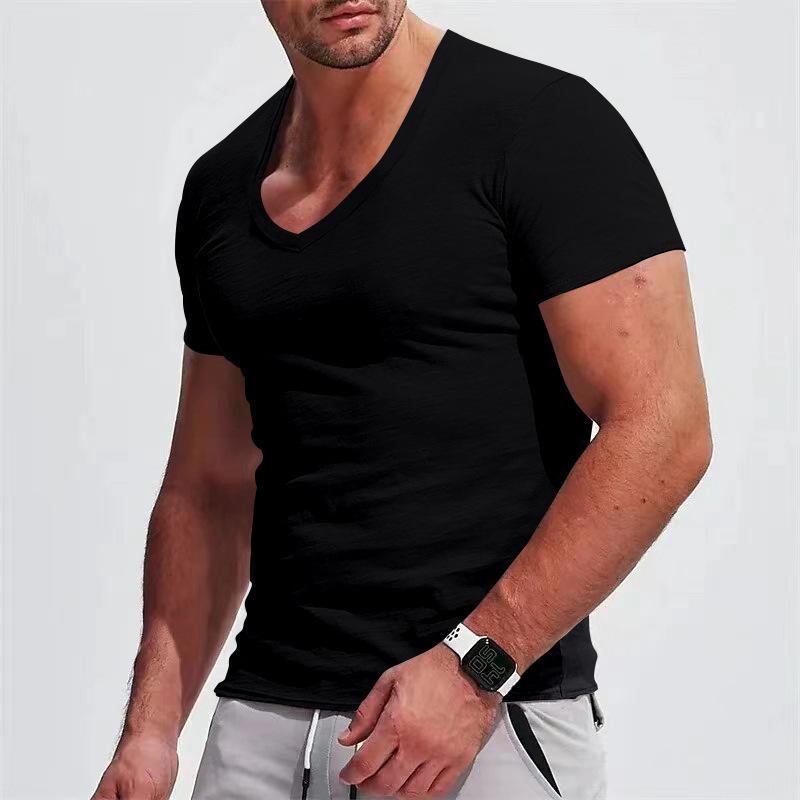 Men's V-neck Short-sleeved T-shirt Solid Color Casual Top 12570917L