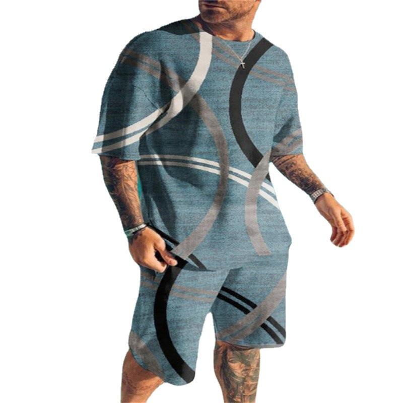 Men's Casual Printed T-shirt Shorts Beach Suit 34304541YM