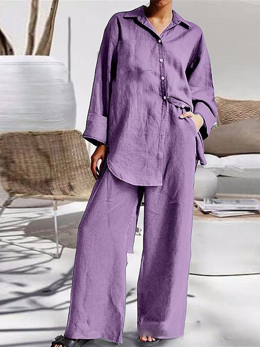 Women's Nine-Quarter Sleeve Shirt And Trousers Two-Piece Suit