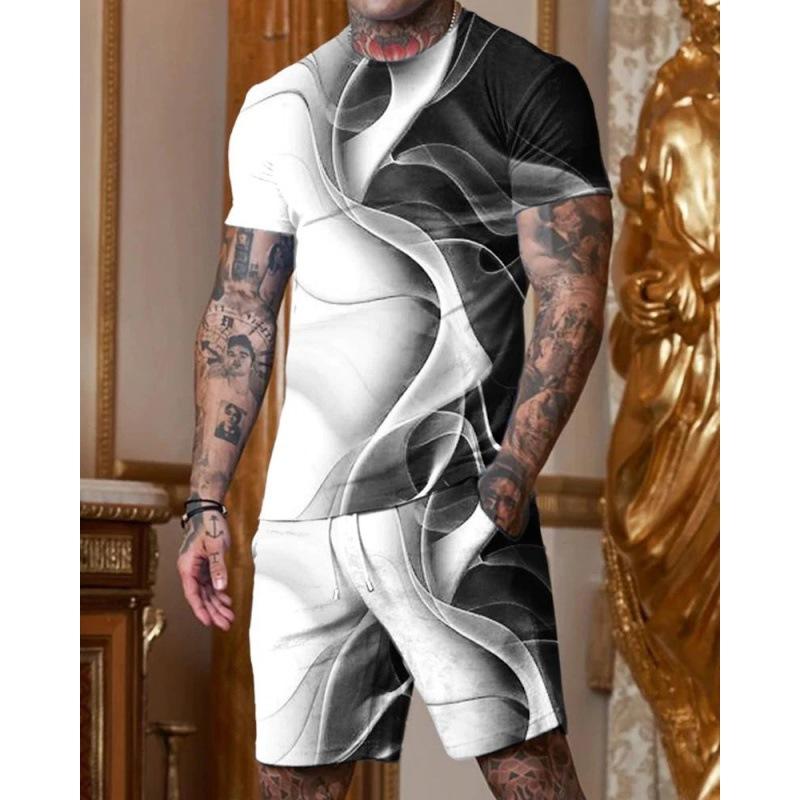 Men's Casual Printed Short Sleeve T-Shirt Shorts Set 98828910L