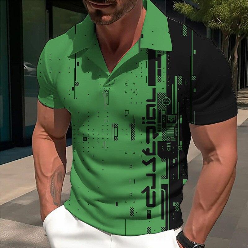 Men's 3d Printed Long Sleeve Polo Shirt 97198750YY