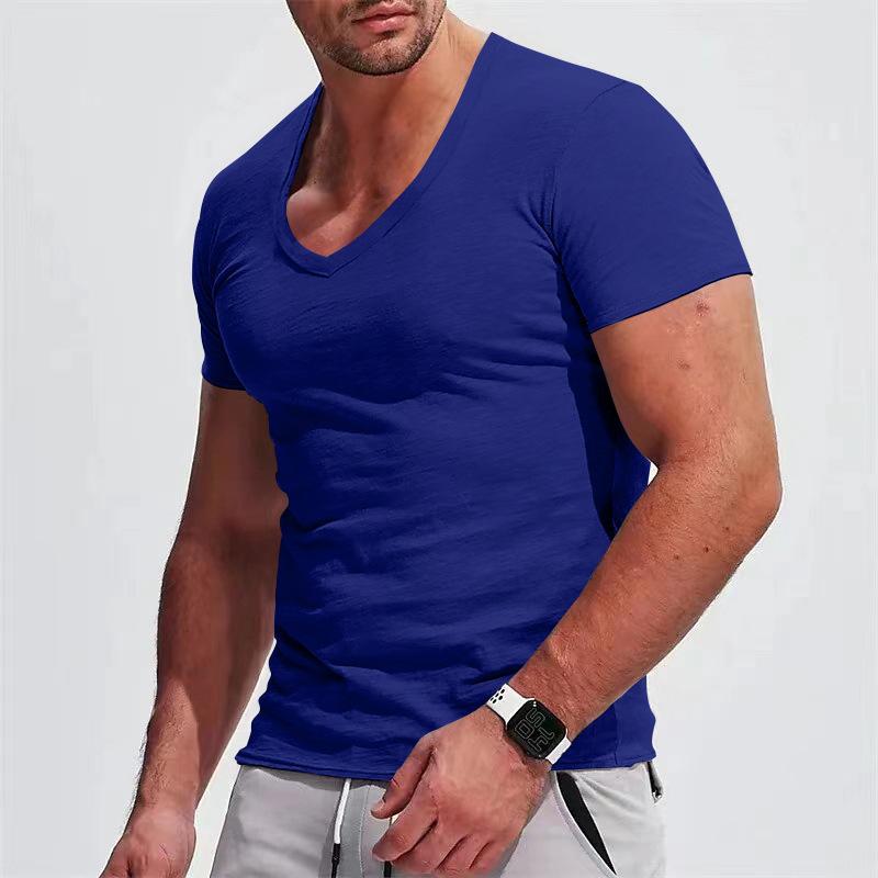 Men's V-neck Short-sleeved T-shirt Solid Color Casual Top 12570917L