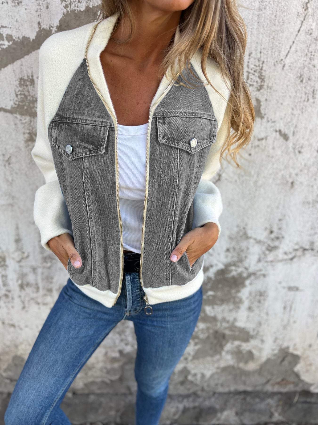 Casual long sleeve v-neck jacket for women