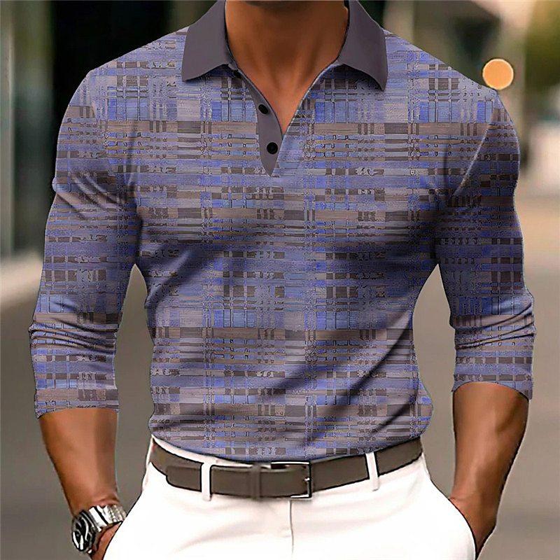 Men's 3D Geometric Lattice Printed Polo Shirt 59955083YY