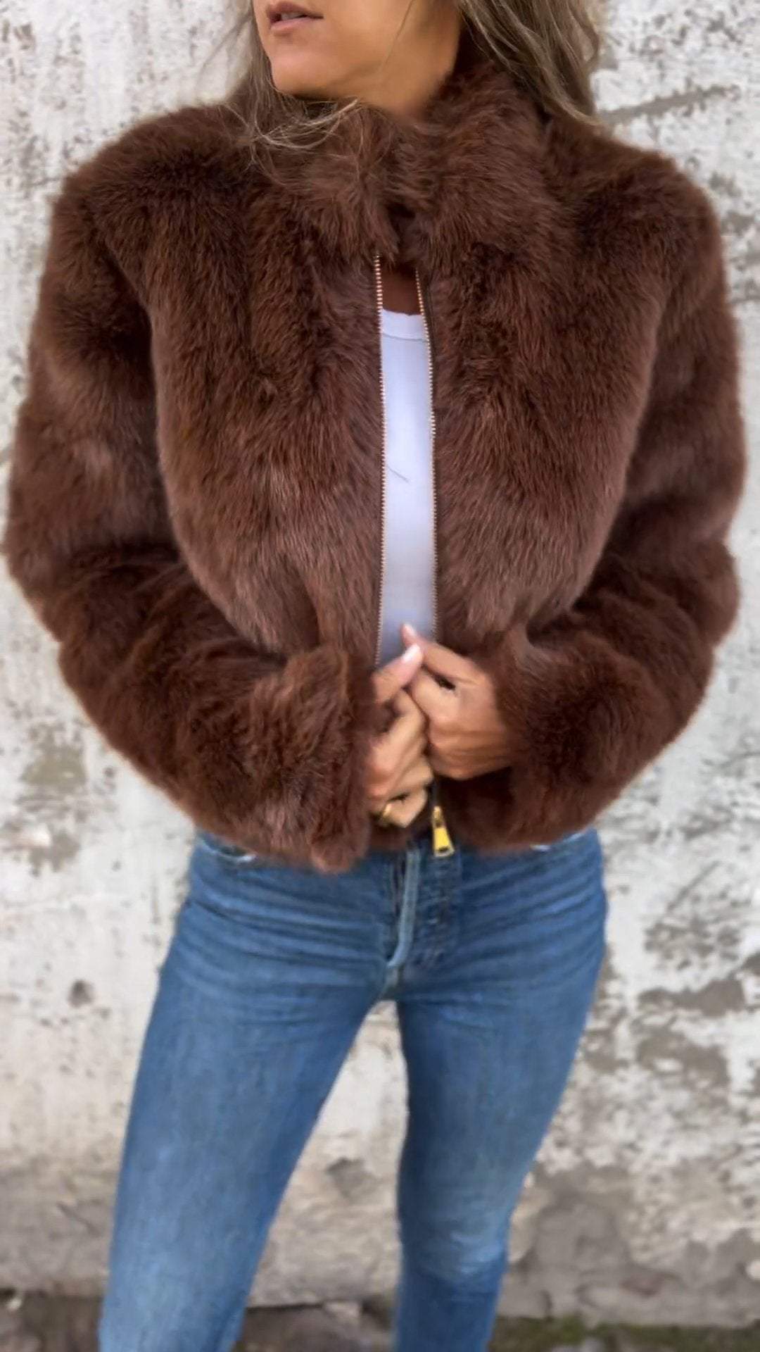 Faux fur collar jacket for women