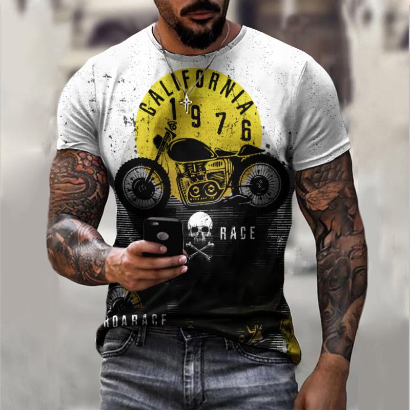 Men's Casual Motorcycle 3D Printing Loose Pullover Short-sleeved T-shirt 22437809YM