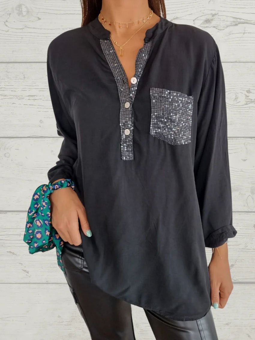 Women's Casual Sequin Patchwork Shirt