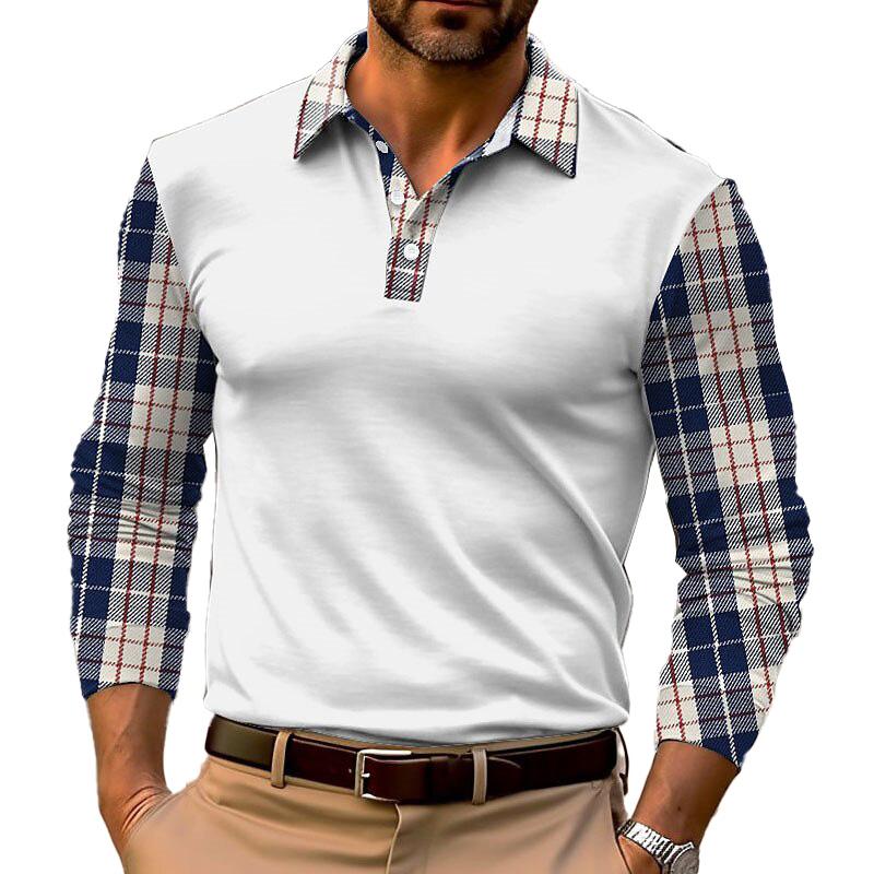 Men's Plaid Long Sleeve Polo Shirt 43713715YM