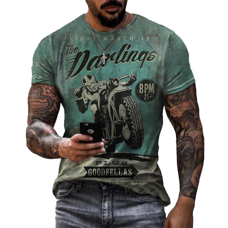 Men's Casual Motorcycle 3D Printing Loose Pullover Short-sleeved T-shirt 22437809YM