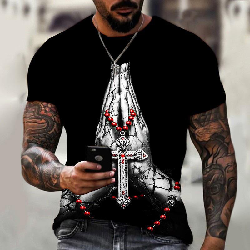 Men's Printed Colorful Cross Pattern Short Sleeve T-Shirt 37760581YM