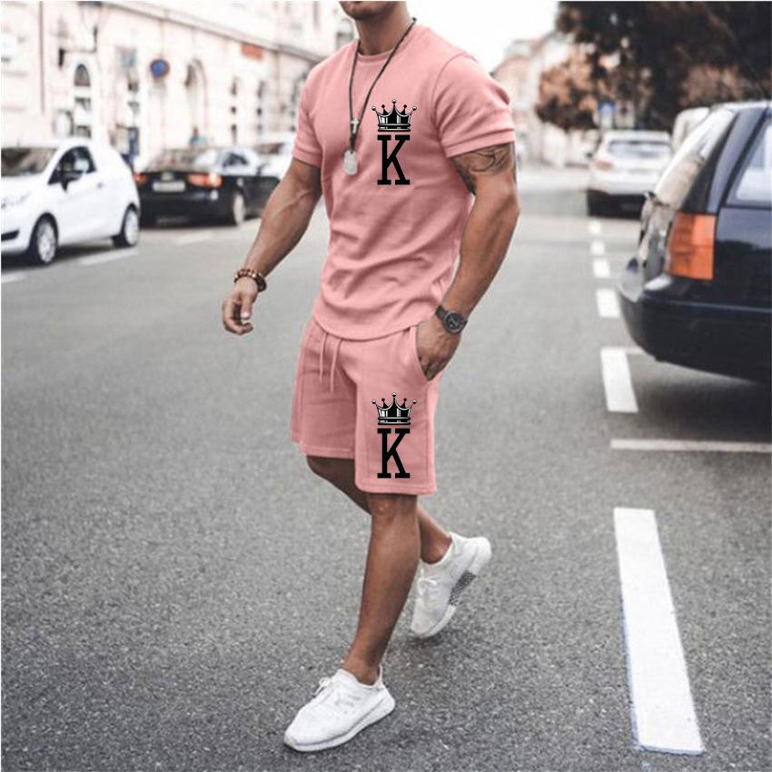 Men's Letter Print Short-sleeved T-shirt Set Sports Leisure Set 42580933L