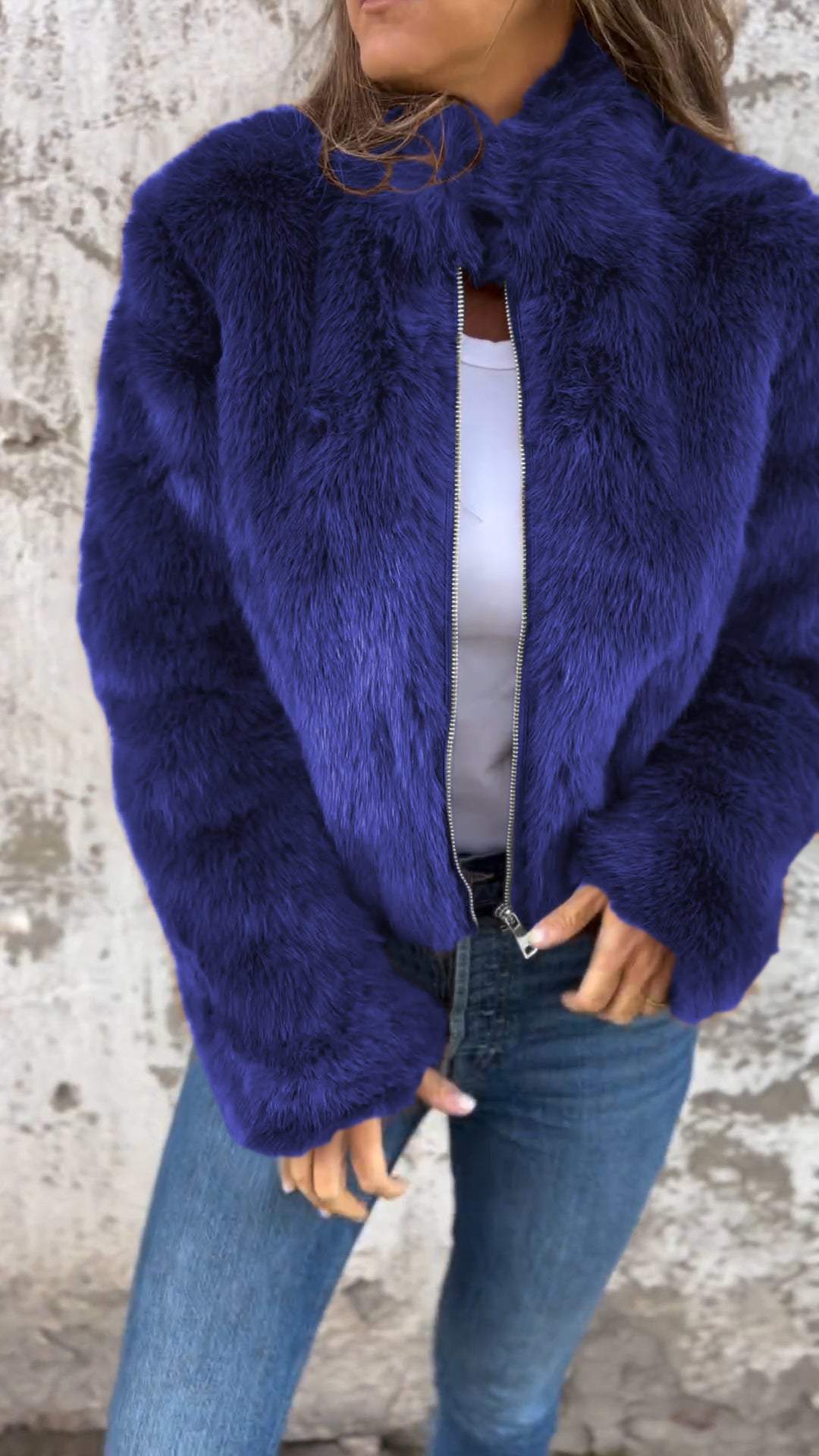 Faux fur collar jacket for women