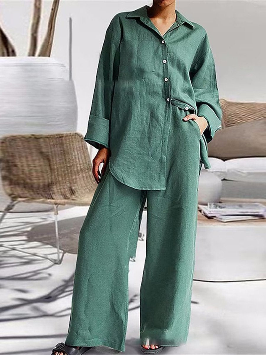 Women's Nine-Quarter Sleeve Shirt And Trousers Two-Piece Suit