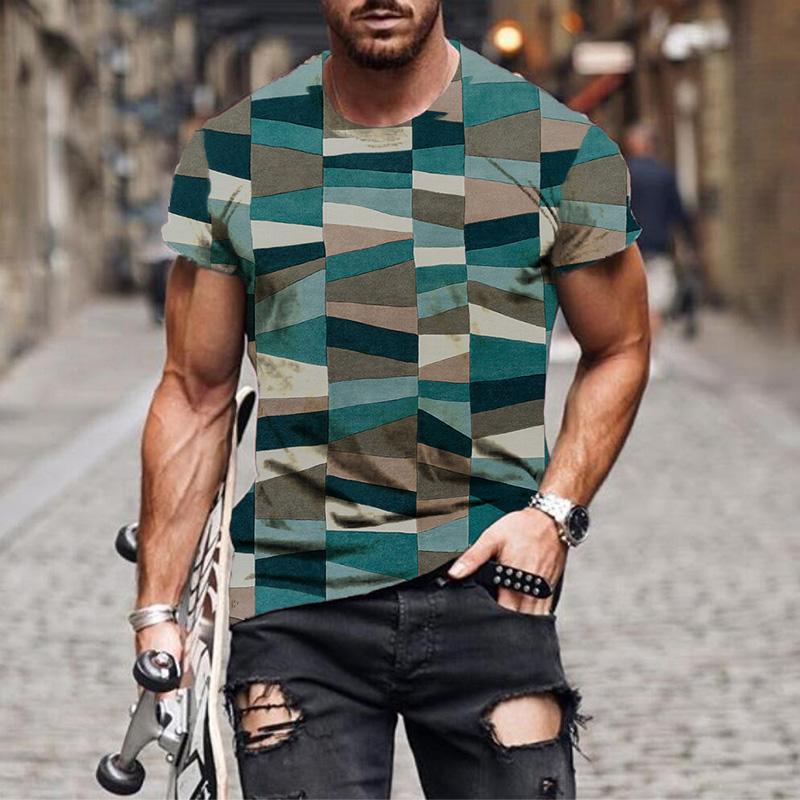 Men's Check Pattern 3D Printed Short Sleeve T-Shirt 88014989YM