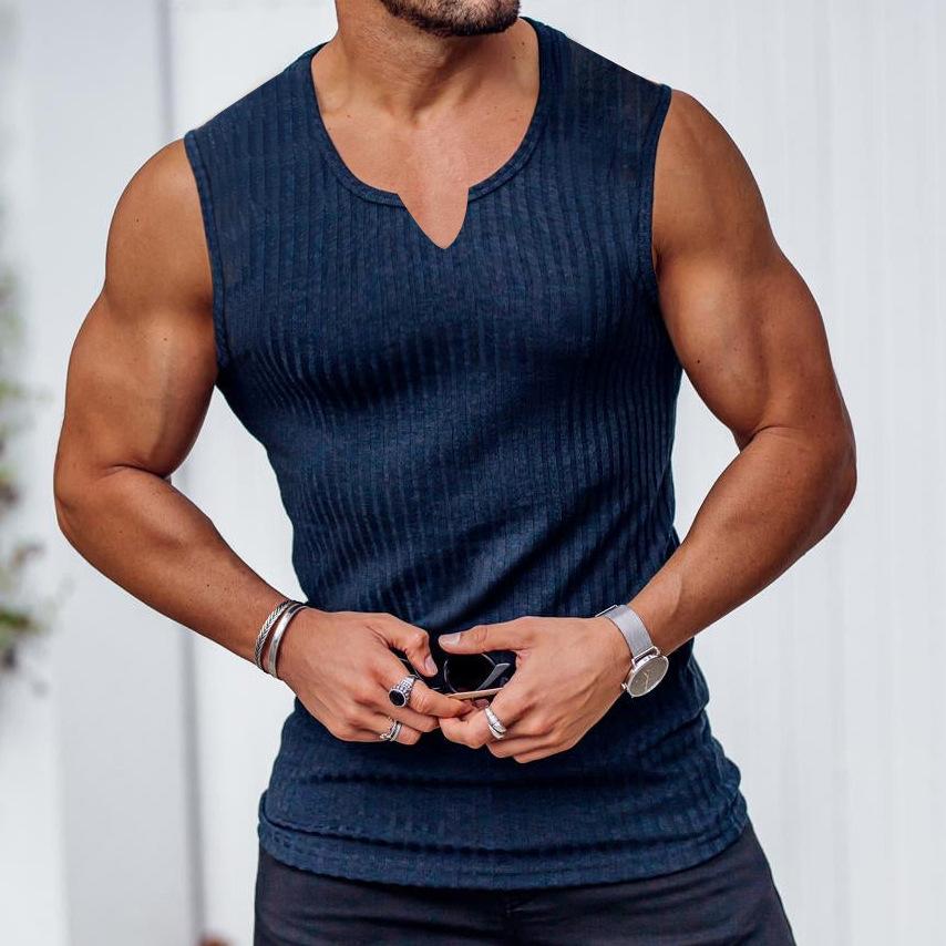 Men's Stripes Fitness Sports Slim-Fit V-Neck Vest 77785035YY