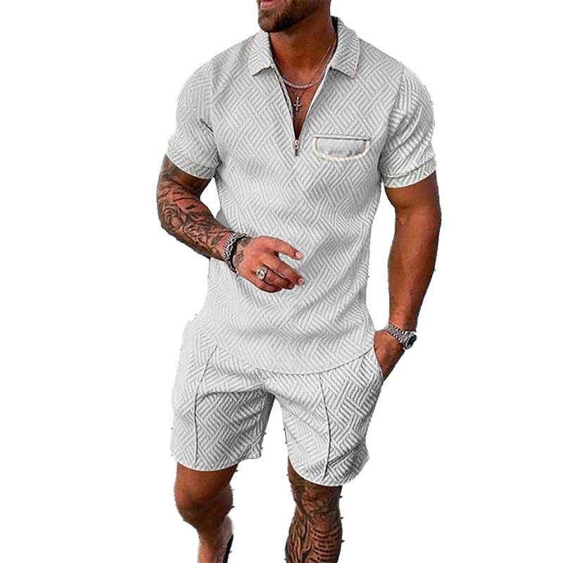 Men's Lapel Short Sleeve Shorts Set 15618236YM