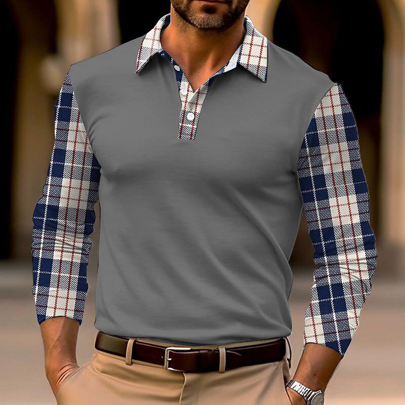 Men's Plaid Long Sleeve Polo Shirt 43713715YM